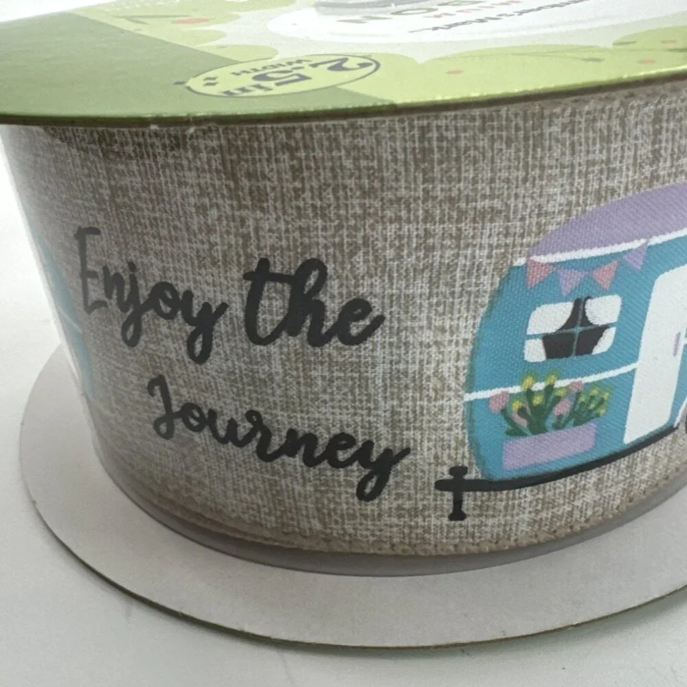 Decorative Wired Ribbon Enjoy The Journey 50 Yd Camper Wreath Craft Members Mark